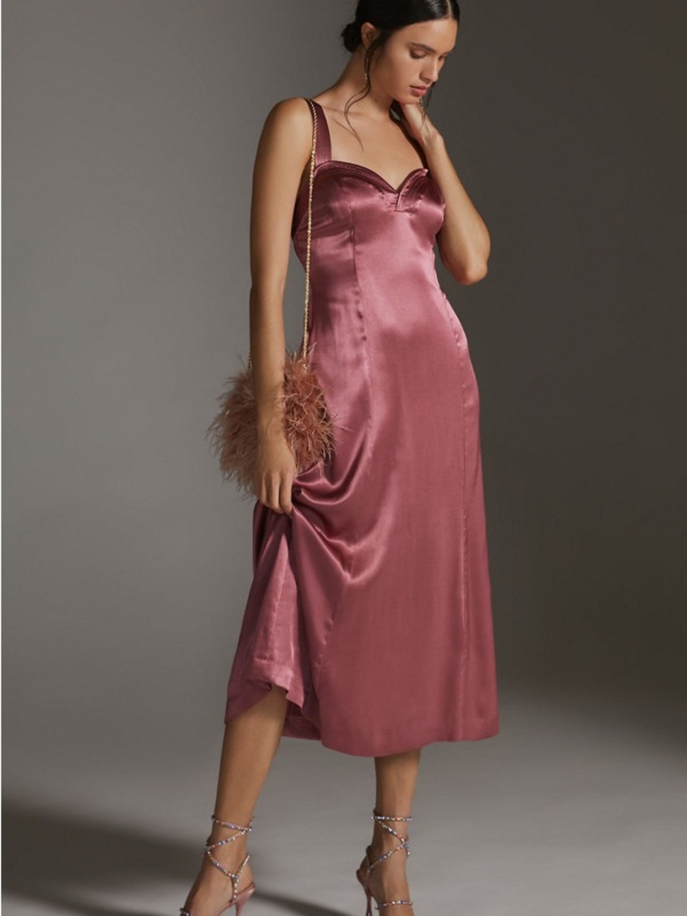 Anthropologie Satin Slip Dress in Rose Mauve